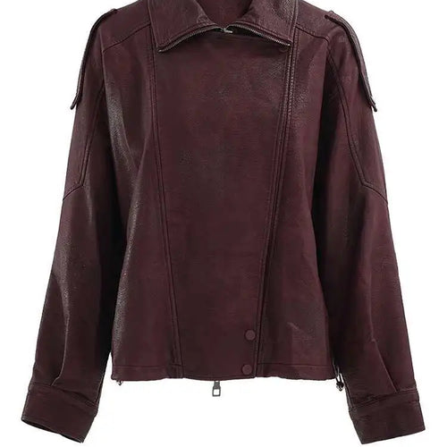 Load image into Gallery viewer, PU Leather Wine Red Vintage Big Size Jacket New Lapel Long Sleeve Women Coat Fashion Tide Spring Autumn 2025 CP6A0015
