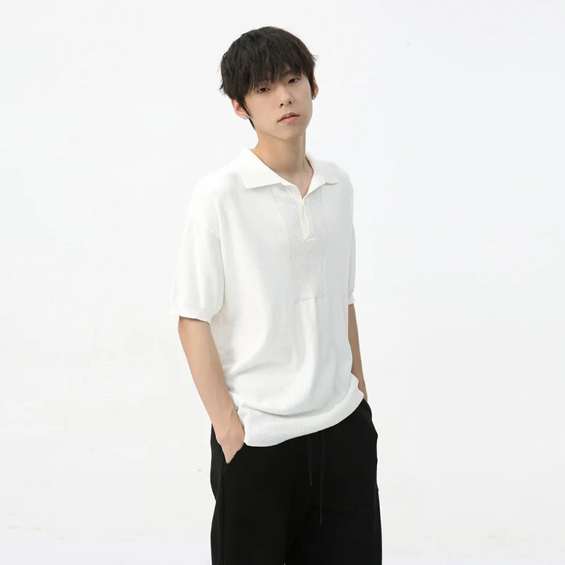 Men's Short Sleeve T-shirt Summer Korean Style Simple Solid Color Lapel Trend Fashion Loose Casual Male Top 9C5617