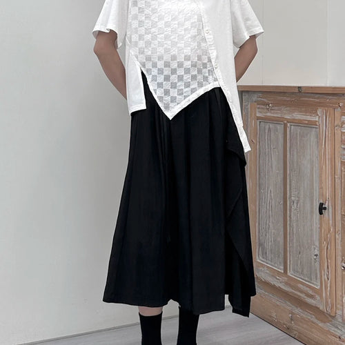 Load image into Gallery viewer, Women White  Plaid Irregular Hem Big Size T-shirt New Round Neck Short Sleeve Fashion Tide Spring Summer 2025 1DJ1674
