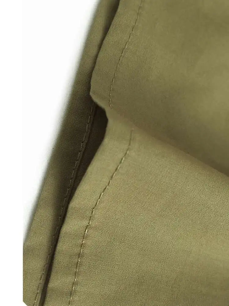 Women Khaki Color-block Pleated Big Size Midi Dress New Round Neck Short Sleeve Fashion Tide Spring Summer 2025 1DH5680