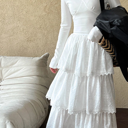 Load image into Gallery viewer, Women White Brief Slim Elegant Layers Long Cake Dress New V-Neck Long Sleeve Fashion Tide Spring Autumn 2025 1DH9982
