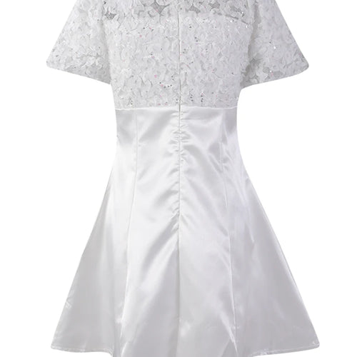 Load image into Gallery viewer, Women White Lace Rhinestones Elegant Slim Mini Dress New Round Neck Short Sleeve Fashion Tide Spring Summer 2025 CPG2980
