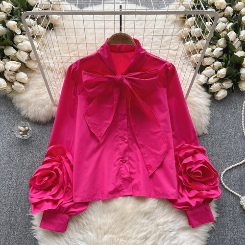 Load image into Gallery viewer, Vintage Solid Women Single Breasted Shirt Long Sleeve Bow Neck Office Lady Elegant Blouses Female Fashion Clothes 2023 Autumn
