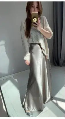 Spring Summer French Fashion Solid Elegant Versatile Long Skirts Women Temperament High Waisted Vacation Fishtail Half Skirt New