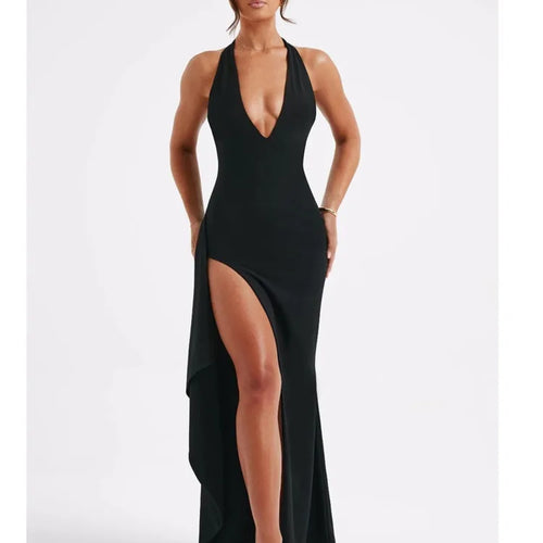 Load image into Gallery viewer, Women's Sexy Sleeveless High Split Evening Dress, Lace Up Neck Fold, Elegant Female Fashion, Backless Partywear, 2024
