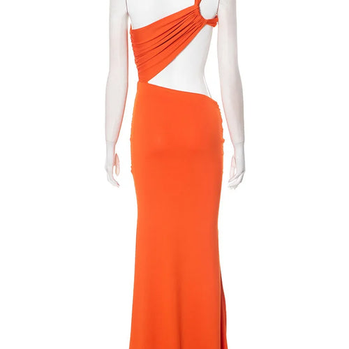 Load image into Gallery viewer, Irregular Ruched Sexy Maxi Dress For Women Gown Hollow Out One Shoulder Sleevelessdraped Bodycon Club Party Long Dress
