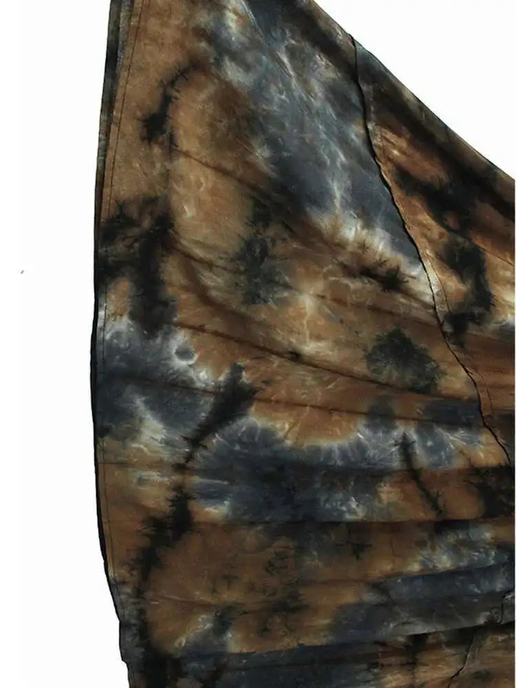 Women Tie Dye Pleated Big Size Casual Strap Dress New Square Collar Sleeveless Fashion Tide Spring Autumn 2025  1DH6611