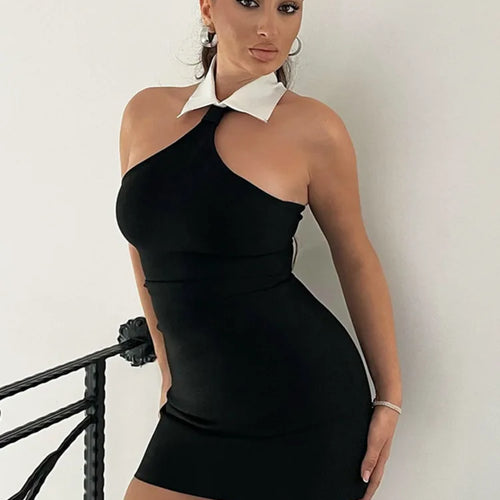Load image into Gallery viewer, Halter Sleeveless Sexy Mini Dress For Women Fashion Patchwork Off-shoulder Backless Skinny Club Sexy Party Dress
