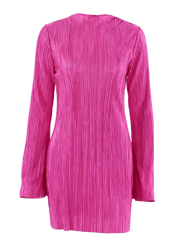 Autumn New Long Sleeve Pleated Dress For Women Small Sexy Flare Sleeve Wrap Hip Dress Elegant Party Club Clothing