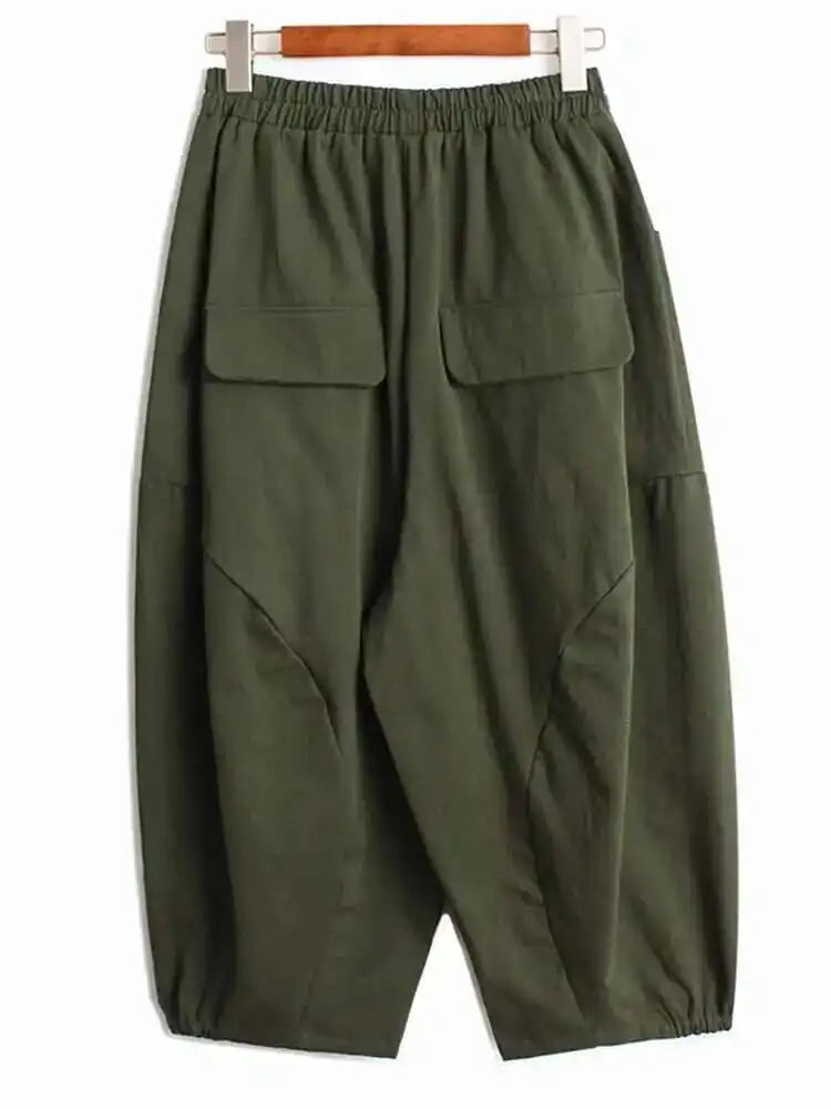High Elastic Waist Army Green Casual Pocket Long Harem Pants New Trousers Women Fashion Tide Spring Autumn 2025 1DH6194