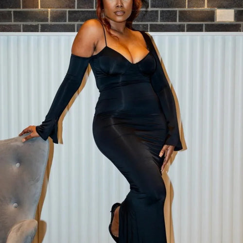 Load image into Gallery viewer, Autumn Oblique Shoulder Long Sleeve Dress For Women Sexy Wrap Hip Fit Irregular Long Dress Elegant Party Evening Dress
