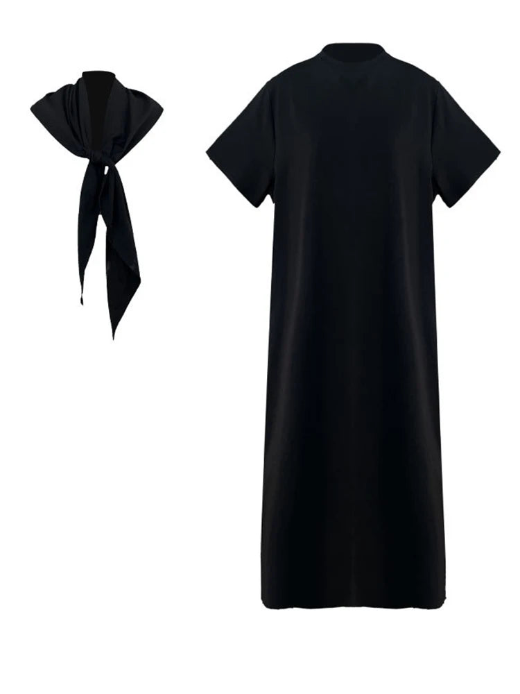 Women White Bandage Irregular Big Size Midi Dress New Round Neck Short Sleeve Fashion Tide Spring Summer 2025 1DJ1263