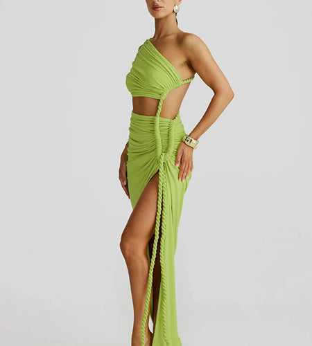 Off-shoulder Thigh High Split Sexy Maxi Dress For Women Fashion Strapless Sleeveless Ruched Bodycon Club Party Dress