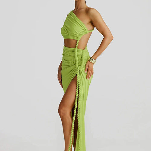 Load image into Gallery viewer, Off-shoulder Thigh High Split Sexy Maxi Dress For Women Fashion Strapless Sleeveless Ruched Bodycon Club Party Dress
