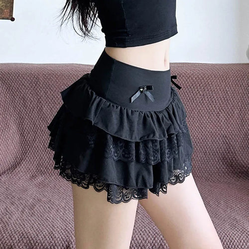 Load image into Gallery viewer, Sweet White Summer Mini Skirt Female Cute Coquette Lace Trim Folds Bow Korean Fashion Hottie Y2K Skirt Tierred A-Line
