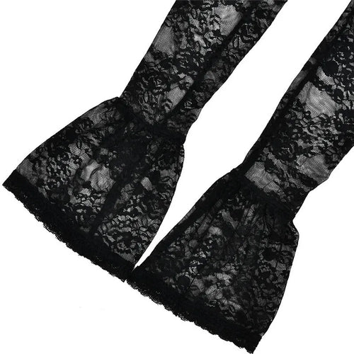 Load image into Gallery viewer, Black Lace Puffball Sexy Mini Dress For Women Fashion Lace-up Sheer Long Flare Sleeve High Waist Club Party Dress
