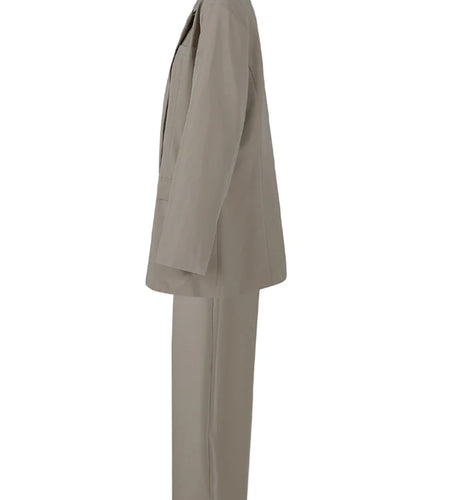 Big Size Khaki Long Blazer Wide Leg Pants Two Piece Suit New Lapel Long Sleeve Women Fashion Tide Spring Autumn 2025
