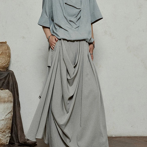 Load image into Gallery viewer, High Waist Khaki Gray Irregular Pleated Spliced Long Wide Leg Pants New Trousers Women Fashion Spring Autumn 2025 1DJ1181
