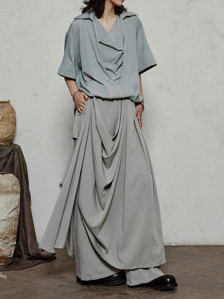 High Waist Khaki Gray Irregular Pleated Spliced Long Wide Leg Pants New Trousers Women Fashion Spring Autumn 2025 1DJ1181