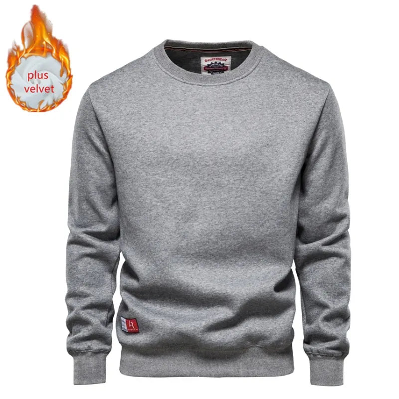 Plus Velvet Spliced Sweatshirts Men Casual Basic Solid Color Pullovers Mens Hoodie New Autumn Winter Sweatshirt for Men