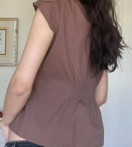 Y2k Aesthetic Women Crop Blouse Solid Casual Single Breasted Slim Fit Grunge Shirt Harajuku Turn Down Collar Streetwear Blusas