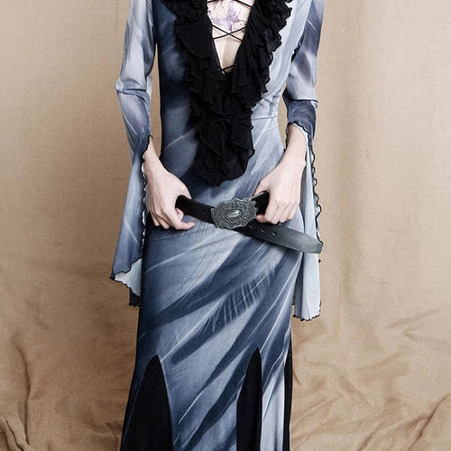 Load image into Gallery viewer, Hit Color Slimming Designer Dresses For Women V Collar Long Sleeve High Waist Spliced Belt Chic Dress Female New
