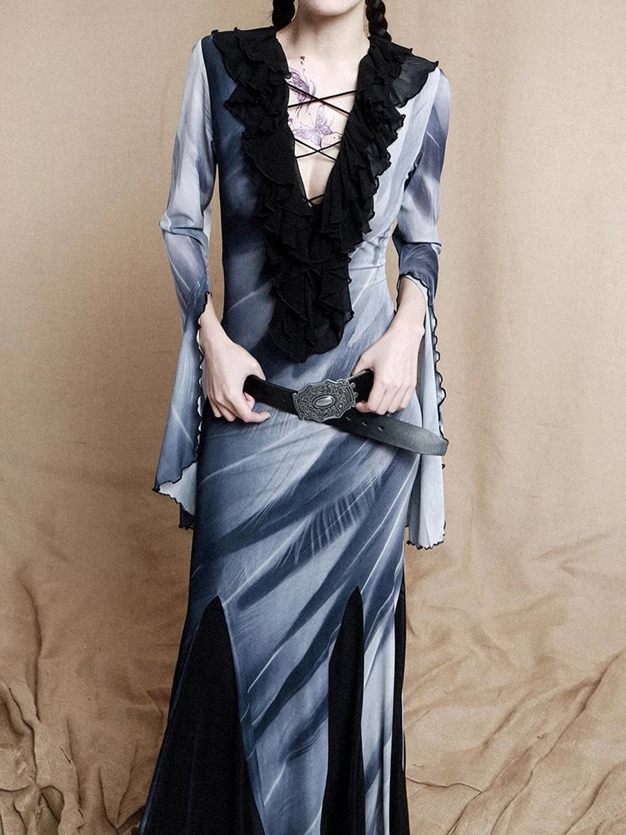 Hit Color Slimming Designer Dresses For Women V Collar Long Sleeve High Waist Spliced Belt Chic Dress Female New