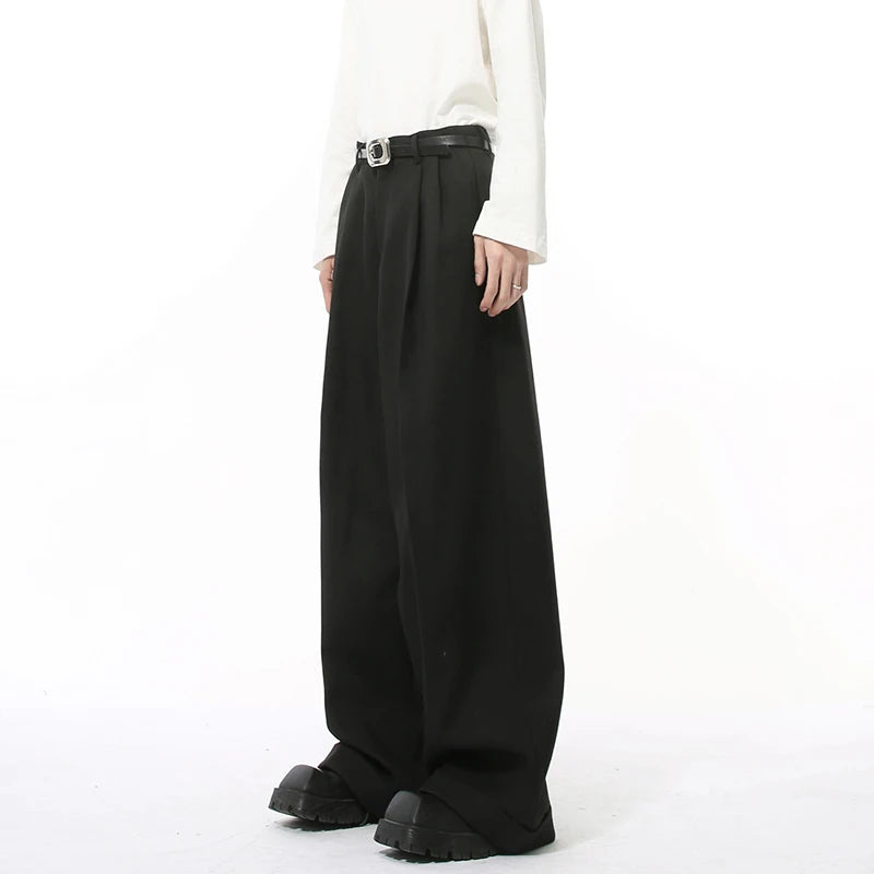 Simpel Winter Men's Casual Pants Pleated Droop Korean Style Straight Bottom Loose Wide Leg Male Trousers Trendy New 9C9211