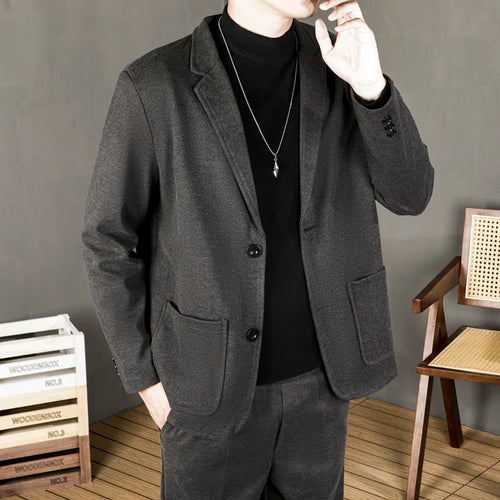 Load image into Gallery viewer, Woolen Cloth Men&#39;s Suit Jackets Solid Color Single Breasted Pockets Slim Turn-down Collar 2024 Winter Fashion Trend 9C8864
