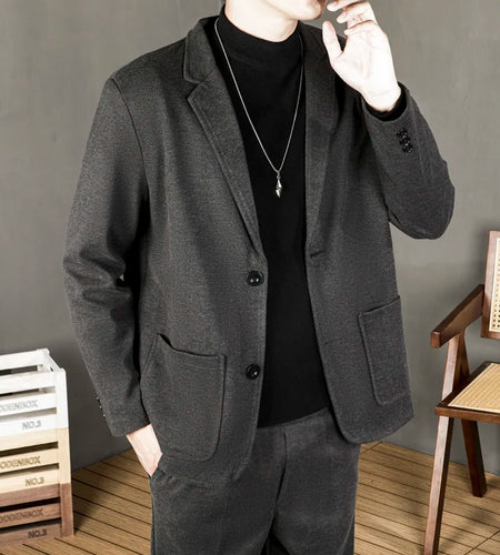 Woolen Cloth Men's Suit Jackets Solid Color Single Breasted Pockets Slim Turn-down Collar 2024 Winter Fashion Trend 9C8864