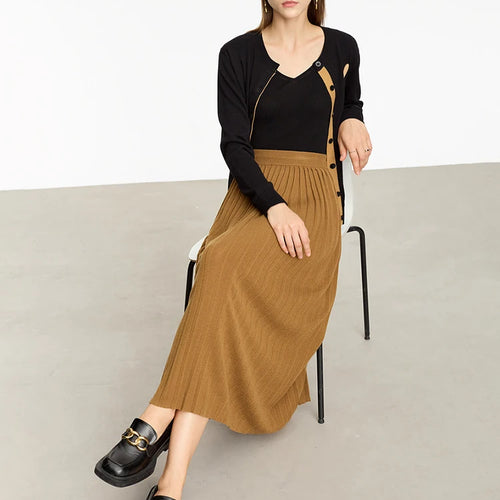 Load image into Gallery viewer, Minimalist 2024 Pleated Skirt for Women Clothing Autumn New Loose Elastic Waist Knitted Ankle-length A-line Skirts 12323091

