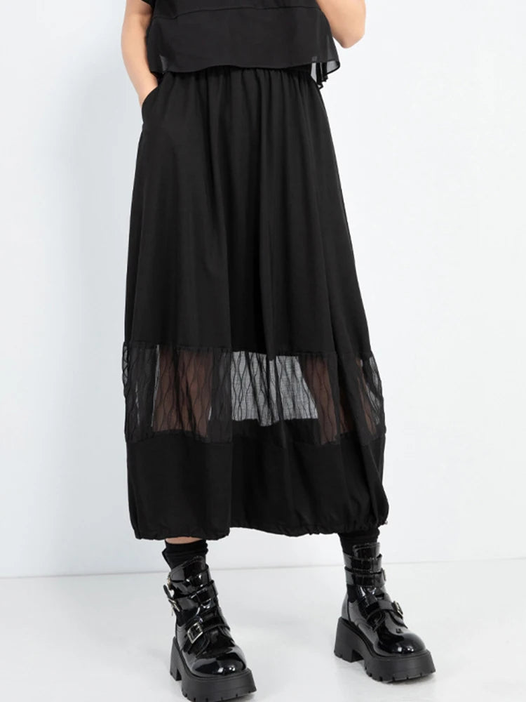 High Elastic Waist Black Mesh Perspective Casual Bud Half-body Skirt Women Fashion Tide New Spring Autumn 2025 1DJ0978