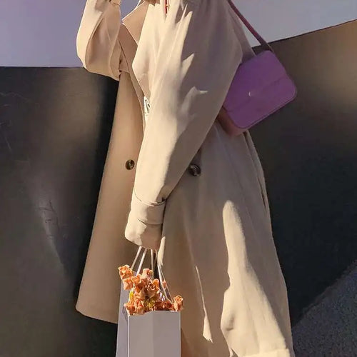 Load image into Gallery viewer, Women Khaki Back Pleated Big Size Elegant Trench New Lapel Long Sleeve Windbreaker Fashion Tide Spring Autumn 2025 1DH9716
