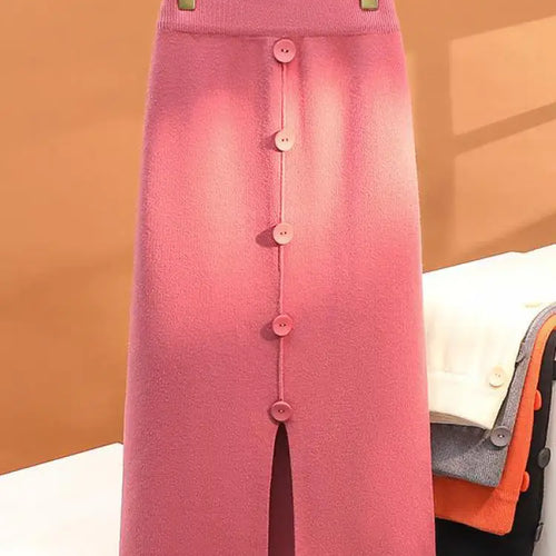 Load image into Gallery viewer, Solid Knit Wrap Hip Skirts Women 2023 Autumn Winter New Fashion Midi Skirt Vintage Casual Elastic High Waist Button Split Skirt

