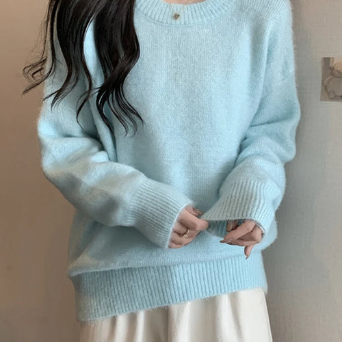 Load image into Gallery viewer, Women Sweater Autumn Winter Knitted Pullovers O-Neck Casual Loose Solid Color White Knitwear Jumpers Warm Sweaters Women
