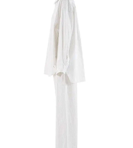 Big Size Striped Shirt Wide Leg Pants Two Piece Suit New Lapel Long Sleeve Women Fashion Tide Spring Autumn 2025 CPG19730