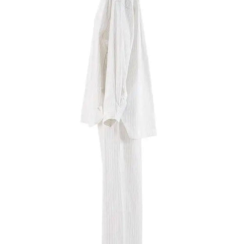 Load image into Gallery viewer, Big Size Striped Shirt Wide Leg Pants Two Piece Suit New Lapel Long Sleeve Women Fashion Tide Spring Autumn 2025 CPG19730
