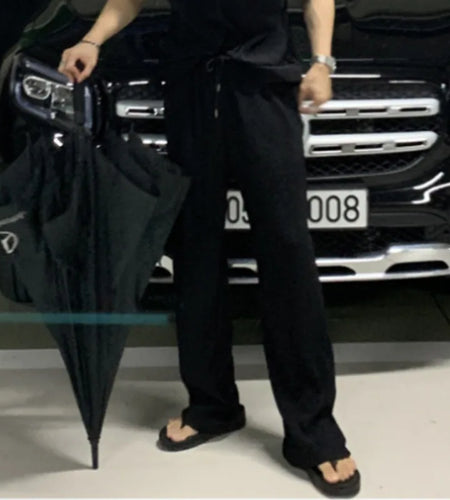 Trendy Male Casual Pants Elastic Waist New Ice Silk Straight Summer Trend Solid Color Men's Clothing Korean 9W1362