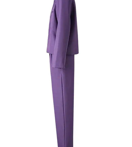 Purple Blazer Big Size Wide Leg Pants Two Piece Suit New Round Neck Long Sleeve Women Fashion Spring Autumn 2025 CPG2619