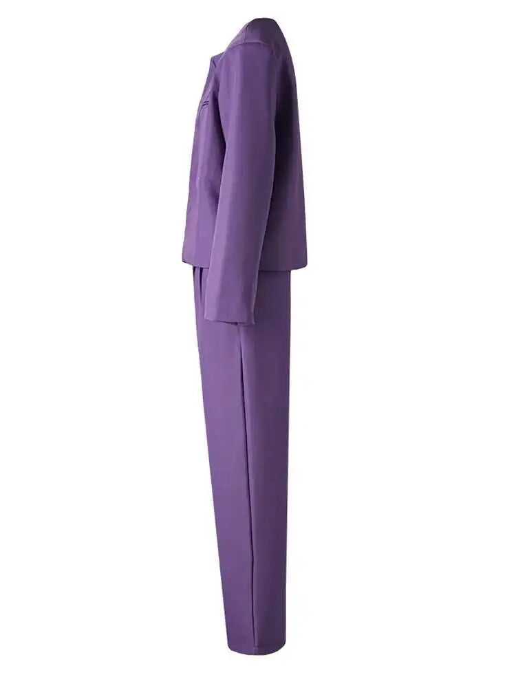 Purple Blazer Big Size Wide Leg Pants Two Piece Suit New Round Neck Long Sleeve Women Fashion Spring Autumn 2025 CPG2619