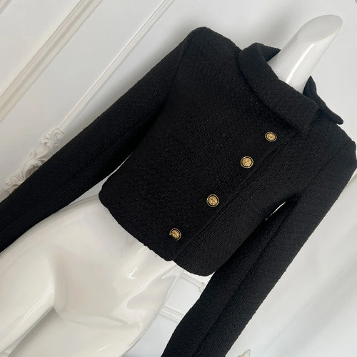 Load image into Gallery viewer, French Fashion Woman Autumn Winter Retro Black Long Sleeves Coat Vintage Elegant Single Breasted Festival Short Jacket Tops Chic
