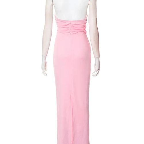 Load image into Gallery viewer, Rose Strapless Sexy Maxi Dress Women Pink Gown Off-shoulder V Neck Backless Sleeveless Bodycon Beach Club Long Dress
