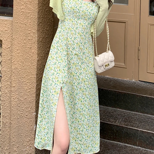 Load image into Gallery viewer, French Style New Two Piece Set Printed Women Dresses Strapless Chiffon Split Dress Solid Color Simple Fashion Streetwear
