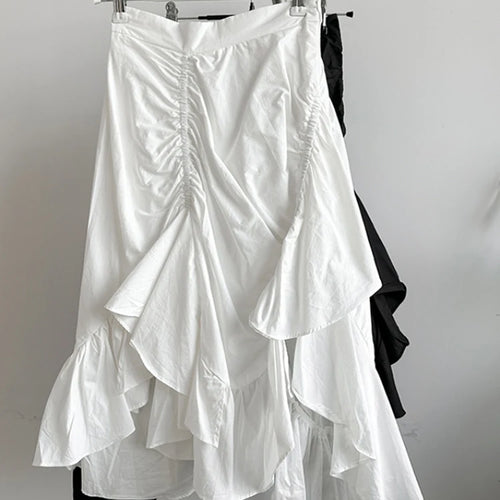 Load image into Gallery viewer, High Waist White Pleated Ruffles Irregular Slit Elegant Half-body Skirt Women Fashion Tide New Spring Autumn 2025 1DJ0094
