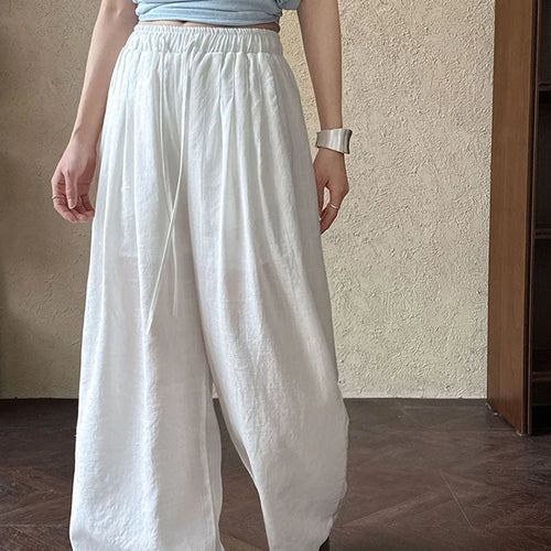 Load image into Gallery viewer, High Elastic Waist Beige Linen Drawstring Long Wide Leg Pants New Trousers Women Fashion Tide Spring Autumn 2025  1DJ0991
