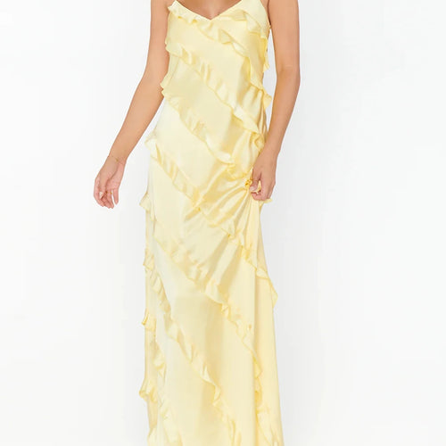 Load image into Gallery viewer, Hit Color Spliced Ruffles Slimming Dresses For Women V Neck Sleeveless High Waist Temperament Dress Female Fashion

