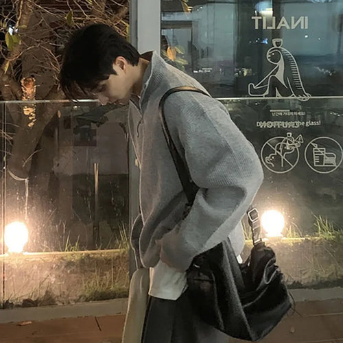 Load image into Gallery viewer, Men's Sweater New Korean Style Simple Trendy Casual Half Zipper Pullover Design Turn-down Collar Stylish Male Top 9W1813
