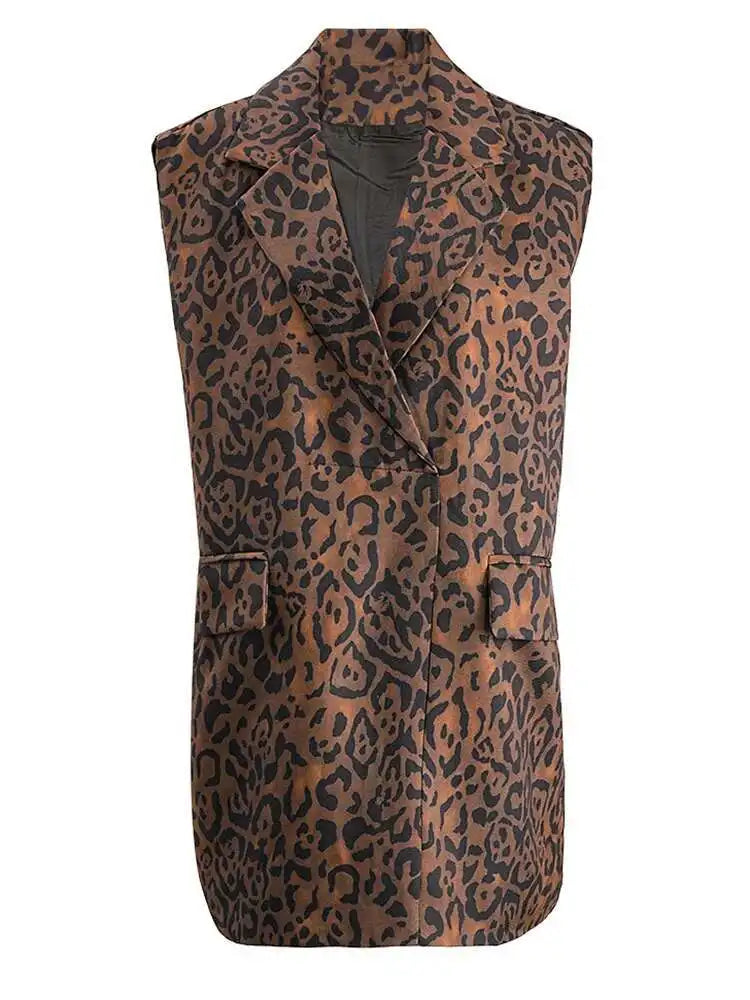 Women Leopard Print Big Size Casual Vintage Mini Vest Dress New Lapel Sleeveless Fashion Tide Spring Autumn 2025 1DH5205