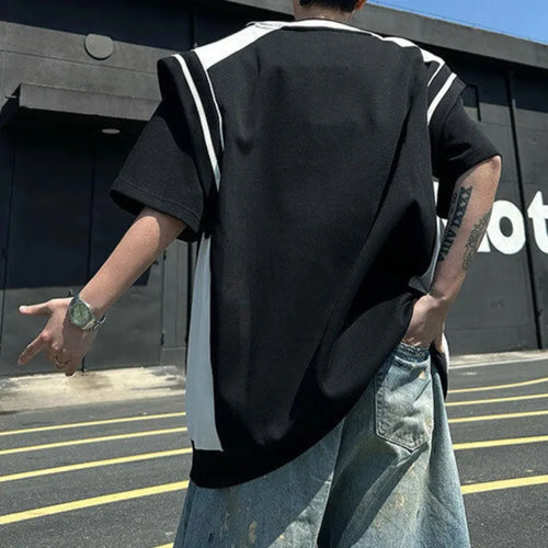 Load image into Gallery viewer, Men's T-shirts Short Sleeve Trendy Contrast Color Shoulder Pad Fake Two-piece Handsome Design Pullover Menwear 9W1703
