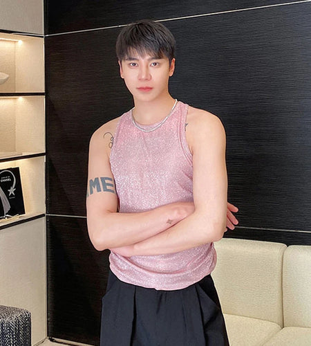 Summer Vest Personalized Trend Round Neck Tank Top Sleeveless Casual Solid Color Tight Fitting Pullover 9C5404